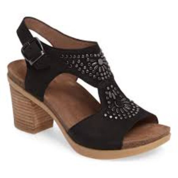 Dansko Deandra Block Heel Sandals in Black Nubuck Leather - Picture 1 of 16